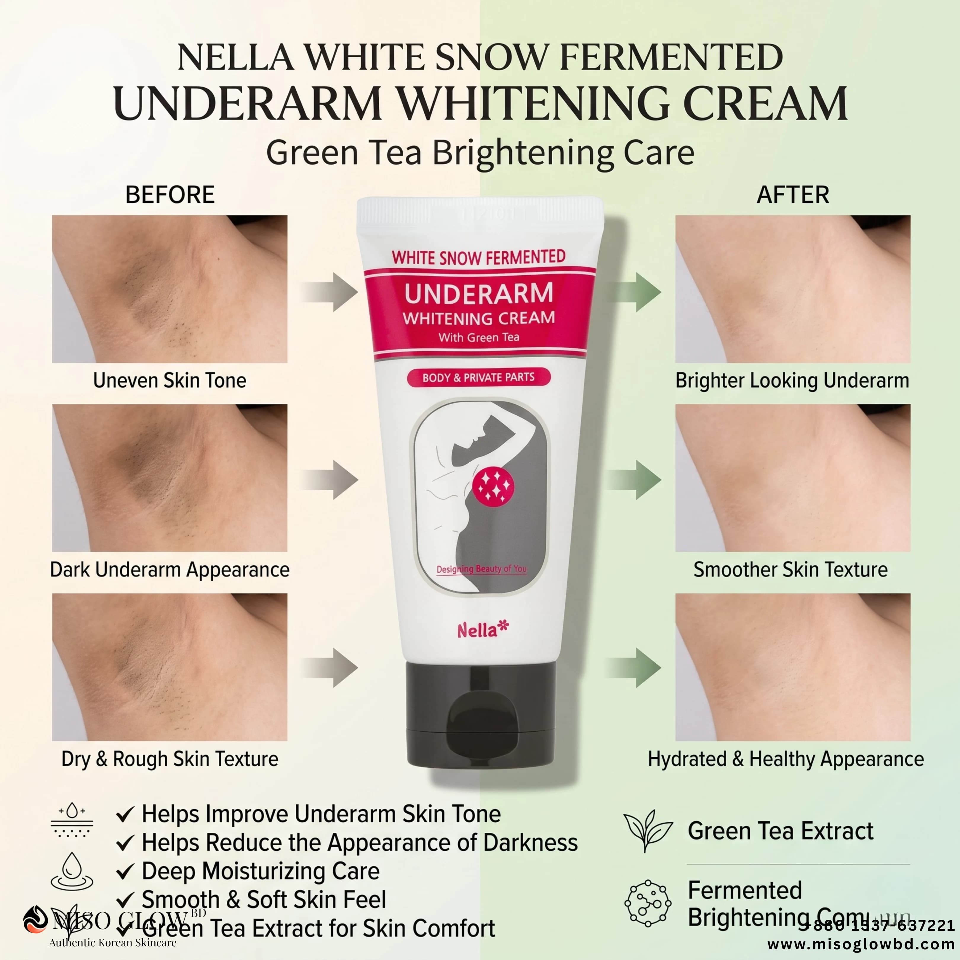 Nella White Snow Fermented Underarm Whitening Cream With Green Tea 50ml - Image 1